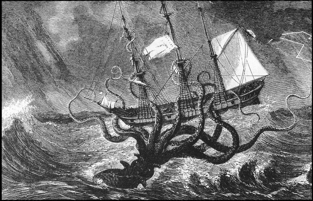 Octopus attacking ship ocean boat free wallpaper - medium preview image