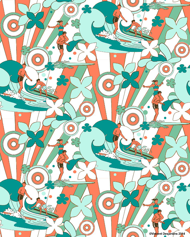 Woman surfing wave sunburst pop free wallpaper - medium preview image