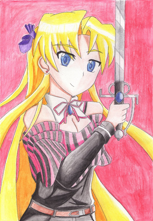 Girl sword bow drawing pink free wallpaper - medium preview image