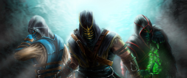 Three men armor glowing green free wallpaper - medium preview image