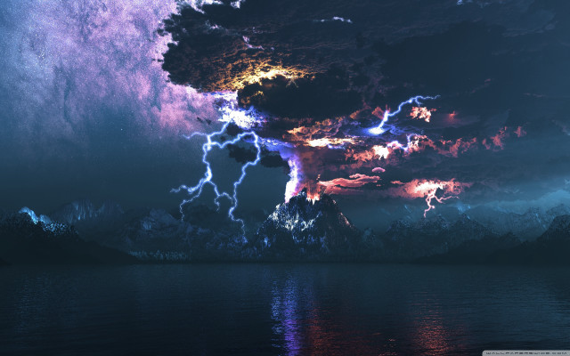 Cloud lightning lake mountain scenery free wallpaper - medium preview image
