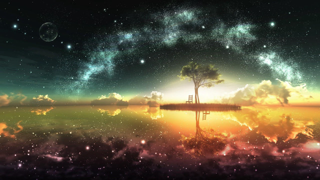 Tree sky reflection water stars free wallpaper - medium preview image