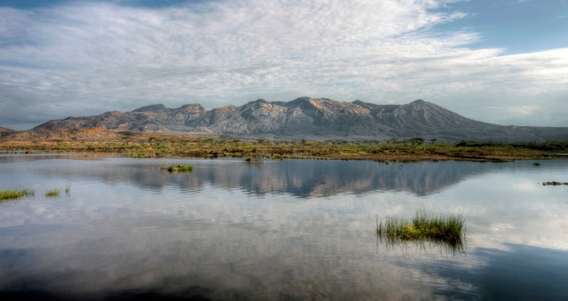 Lake mountain clouds water grass free wallpaper - medium preview image