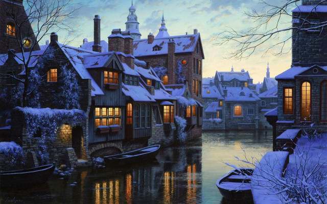 Canal boat clock building lights #2 free wallpaper - medium preview image