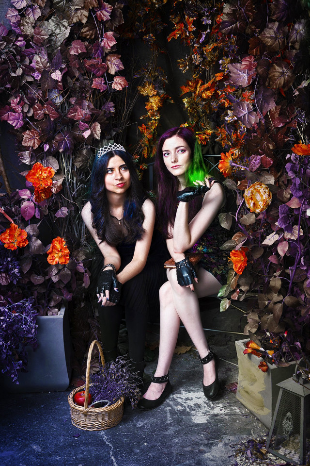 Two women black flower display free wallpaper - medium preview image