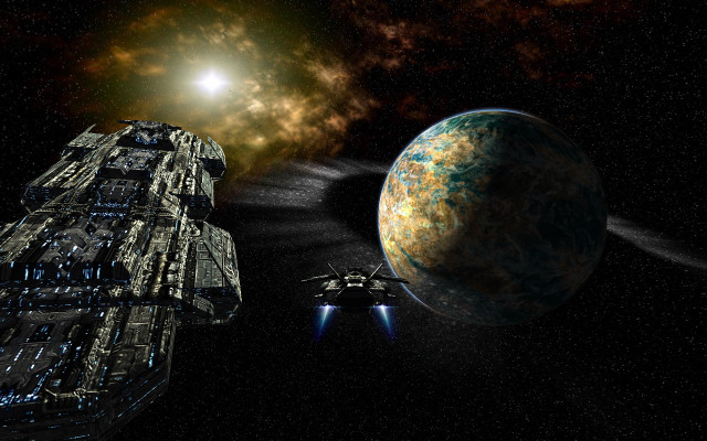 Space station spaceship planet star free wallpaper - medium preview image