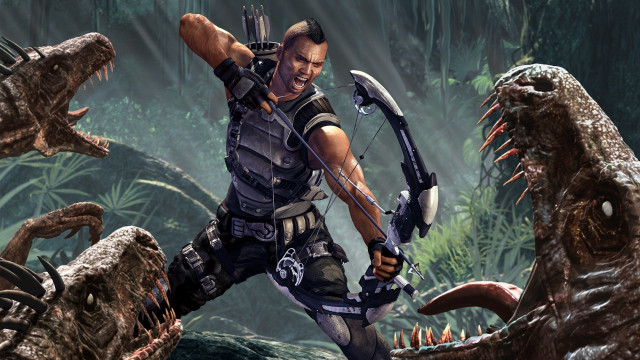 Man bow arrow dinosaur jungle free wallpaper - medium preview image