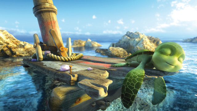Turtle lying dock water rope free wallpaper - medium preview image
