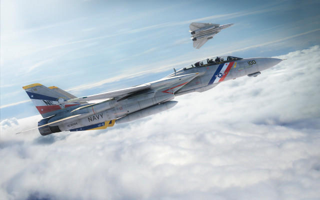 Fighter jet flying above clouds free wallpaper - medium preview image