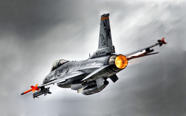 Fighterjet cloudy sky orange lights free wallpaper - medium preview image