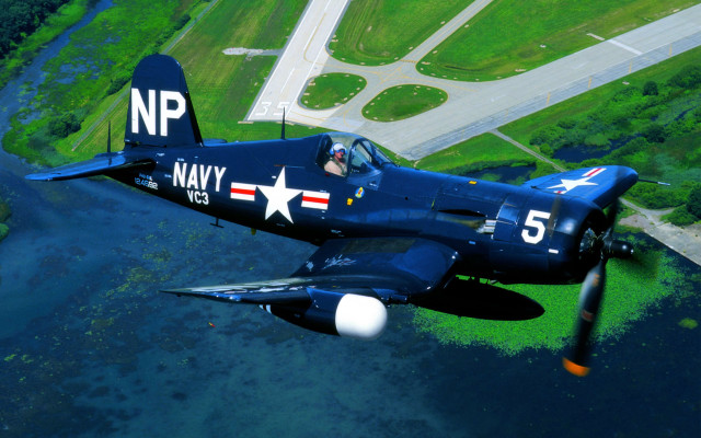 Navy plane green field river free wallpaper - medium preview image