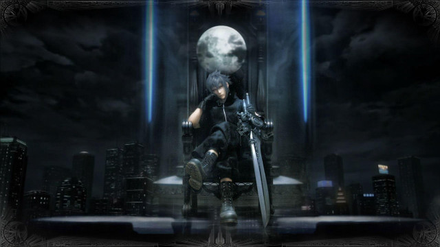 Man sword helmet city night free wallpaper - medium preview image
