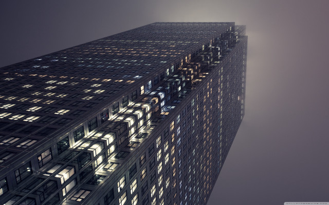 Tall building windows night foggy free wallpaper - medium preview image