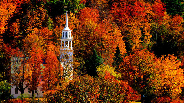 Church steeple fall foliage autumn free wallpaper - medium preview image