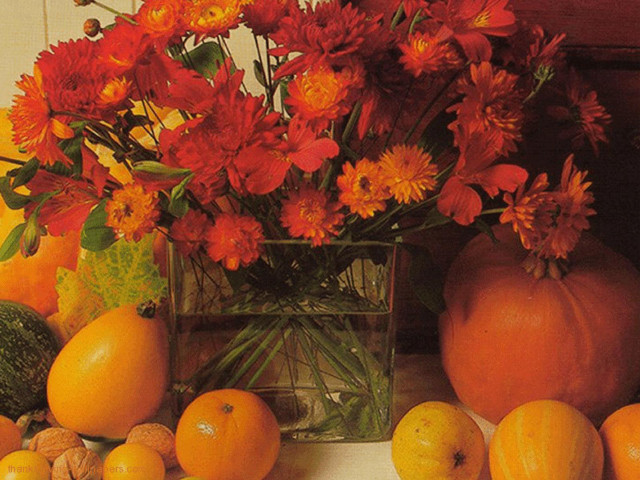 Vase flowers oranges table fruits free wallpaper - medium preview image