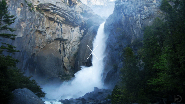 Waterfall mountainside valley trees rocks free wallpaper - medium preview image