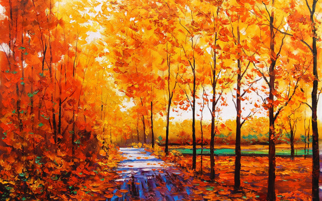 Forest path trees leaves painting #5 free wallpaper - medium preview image