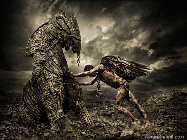 Man holding horse statue chain free wallpaper - medium preview image