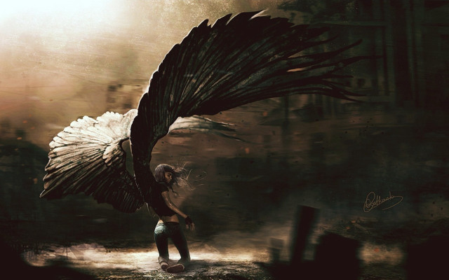 Woman black feather dark forest free wallpaper - medium preview image