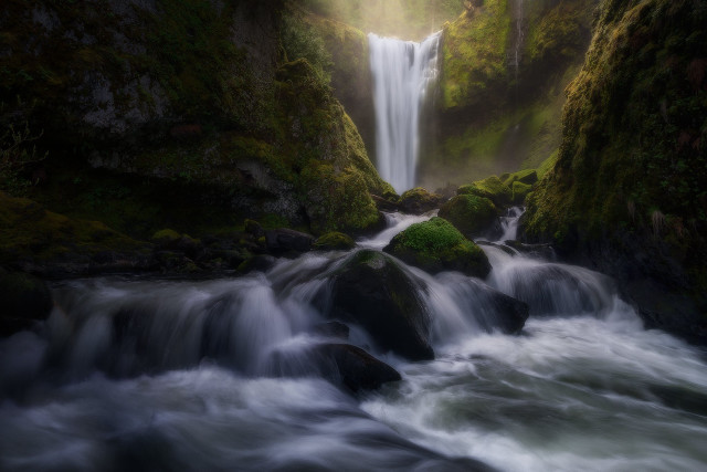 Waterfall forest moss rocks nature free wallpaper - medium preview image