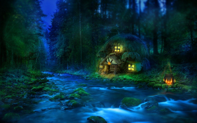 House woods stream candle lit free wallpaper - medium preview image