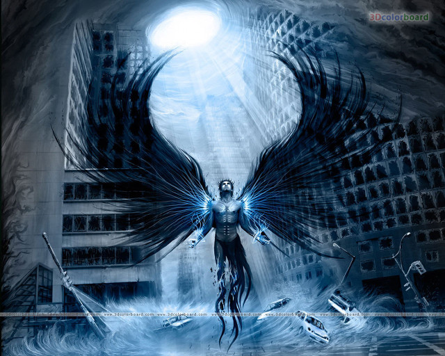 Woman wings city full moon free wallpaper - medium preview image