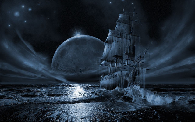 Ship sailing ocean night moon free wallpaper - medium preview image