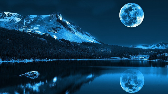Full moon mountain lake reflection #2 free wallpaper - medium preview image