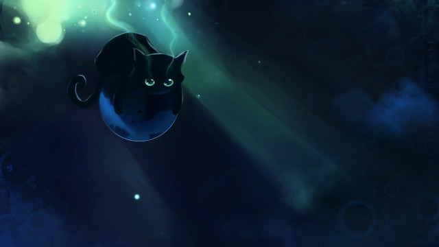 Black cat glowing eyes tails free wallpaper - medium preview image