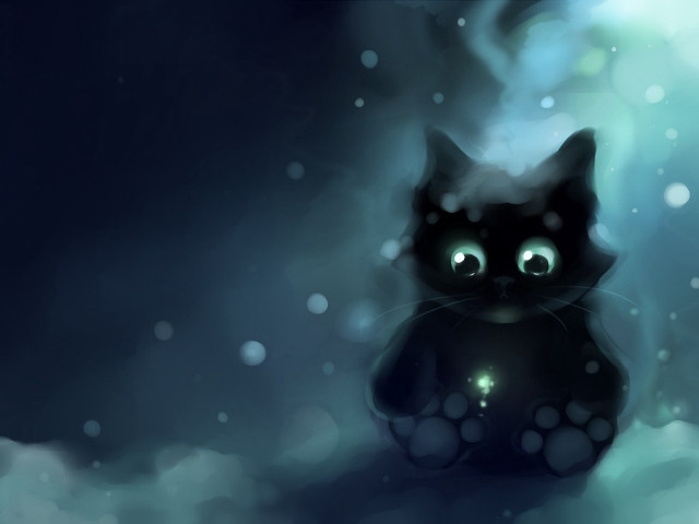 Black cat glowing eyes snow #2 free wallpaper - medium preview image