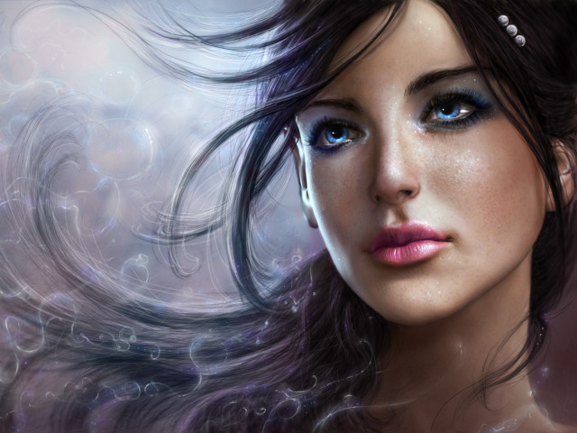 Blue eyed woman long hair free wallpaper - medium preview image