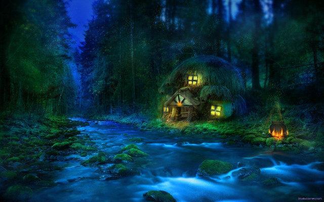 House woods stream candle foreground free wallpaper - medium preview image
