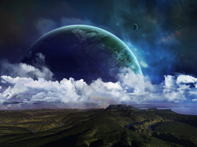 Planet mountain river night sky free wallpaper - medium preview image
