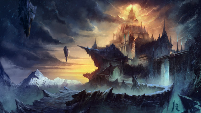 Castle mountain dragon flying over free wallpaper - medium preview image
