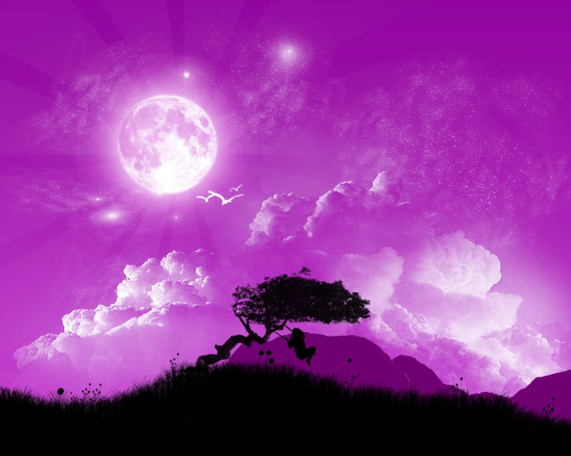 Purple sky tree full moon free wallpaper - medium preview image