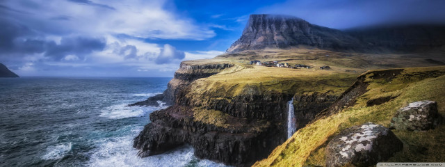 Cliff waterfall cloudy sky nature free wallpaper - medium preview image