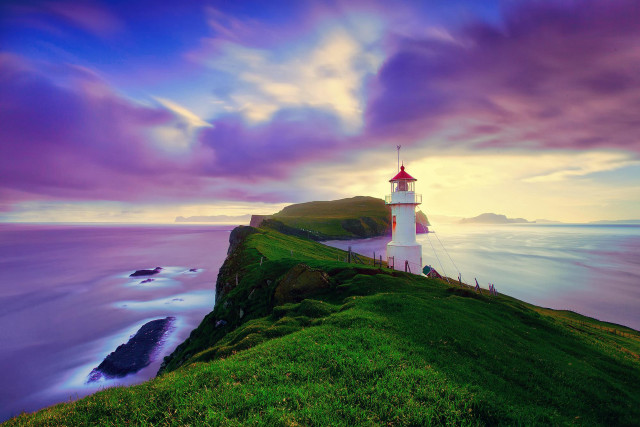 Lighthouse hill ocean sunset purple free wallpaper - medium preview image