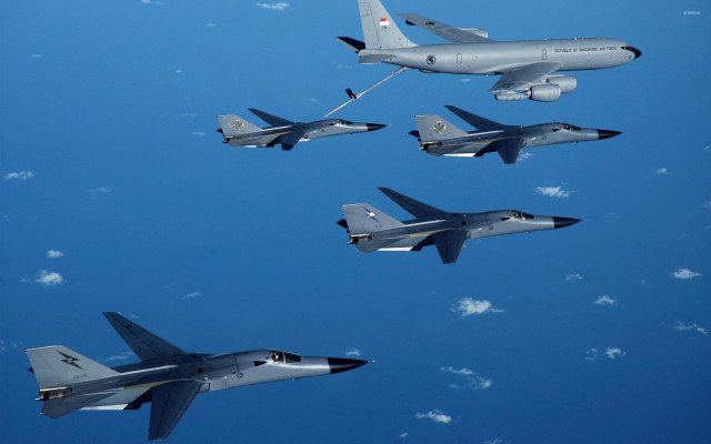 Fighter jets formation sky parachute free wallpaper - medium preview image