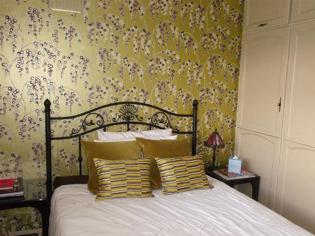 Bed white yellow black blanket free wallpaper - medium preview image