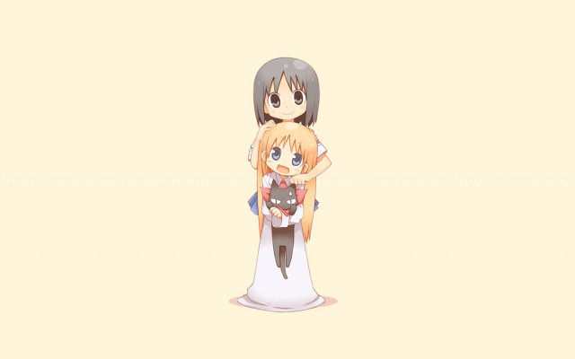 Anime couple hugging yellow background #3 free wallpaper - medium preview image