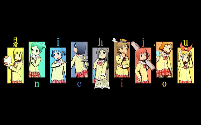 Anime characters black background multilingual free wallpaper - medium preview image