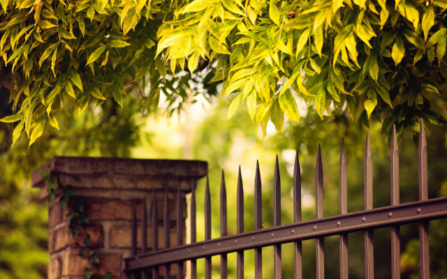 Gate brick pillar tree green free wallpaper - medium preview image