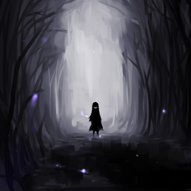 Dark forest figure foggy night free wallpaper - medium preview image