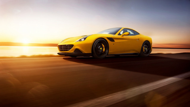 Yellow sports car sunset road #2 free wallpaper - medium preview image
