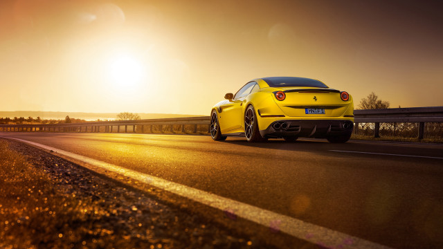 Yellow sports car highway sunset free wallpaper - medium preview image