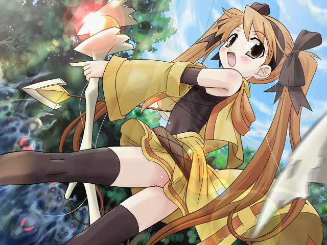 Girl longhair yellowoutfit sword flower free wallpaper - medium preview image