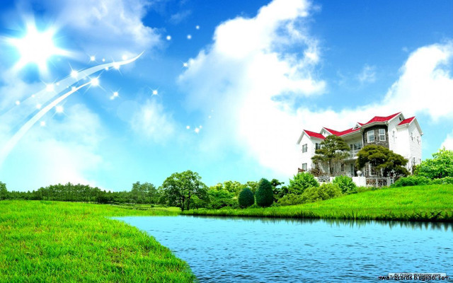 House hill river boat blue free wallpaper - medium preview image