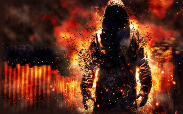 Man hooded jacket fire wall #2 free wallpaper - medium preview image