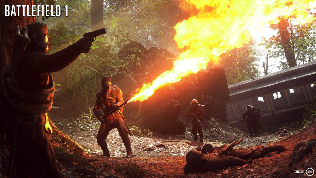 Forest fire group train man free wallpaper - medium preview image