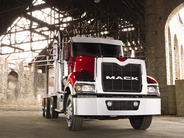 Red white mack truck warehouse free wallpaper - medium preview image